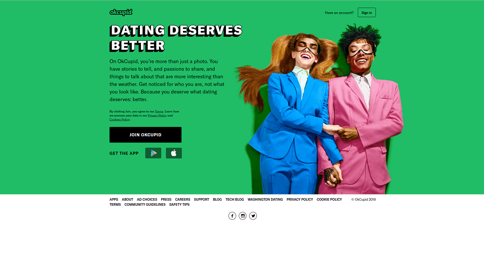 OKCupid dating app homepage. One of the biggest dating apps in UK