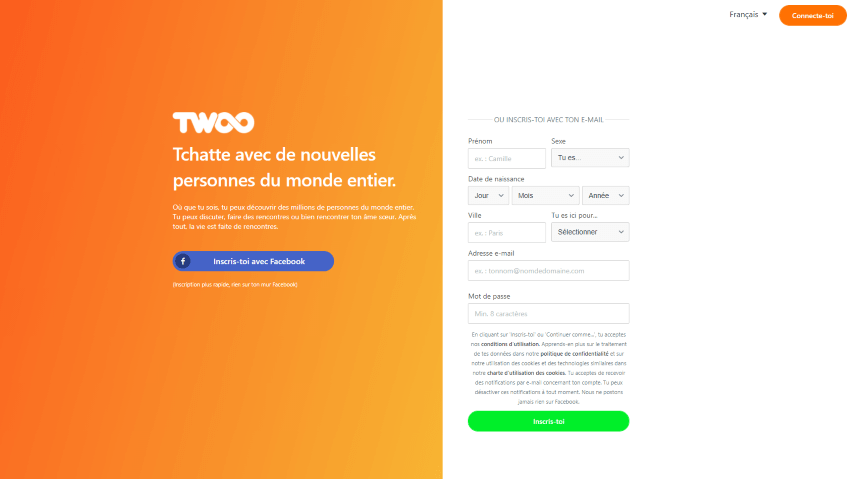 Twoo France Landing page
